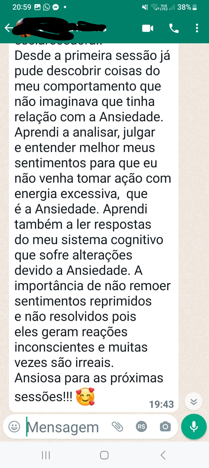 Depoimento do paciente 4 falando da boa experiência na terapia.